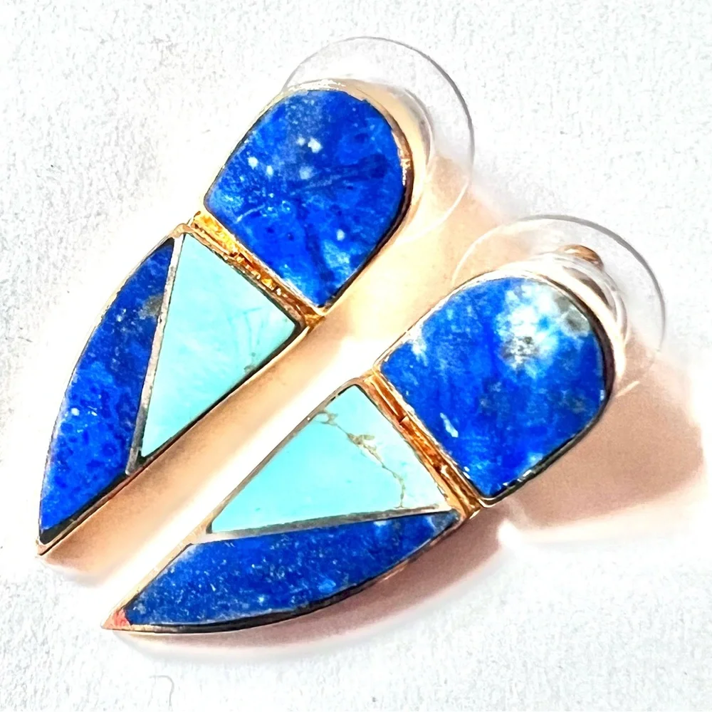 Post Earrings Genuine Stone Geometric Contemporary Minimal Blue Turquoise